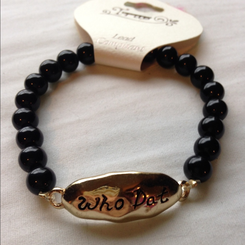 Who Dat Black Beaded Bracelet with Gold Accent